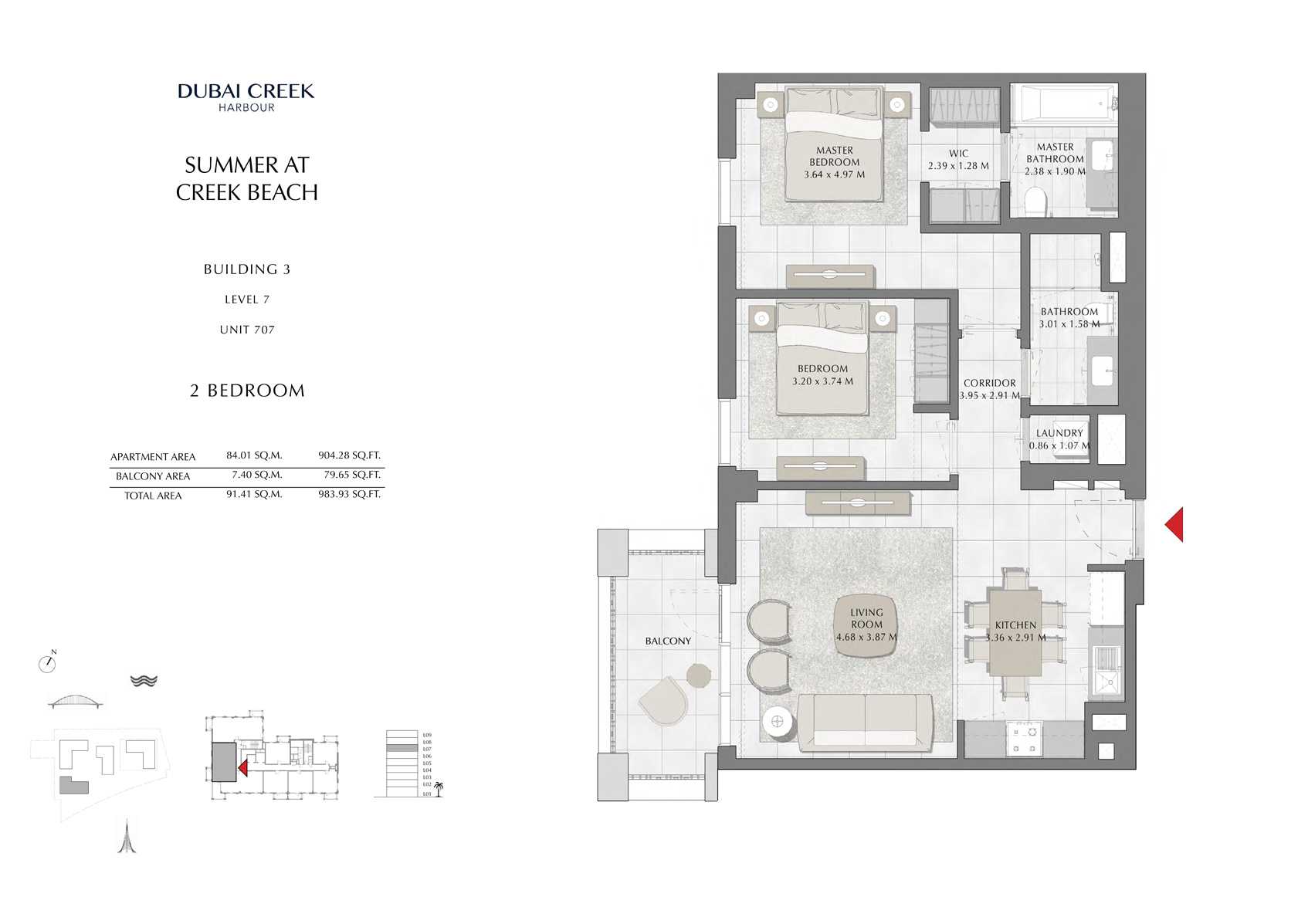 2 Br Building 3 Level 7 Unit 707, Size 983 Sq Ft